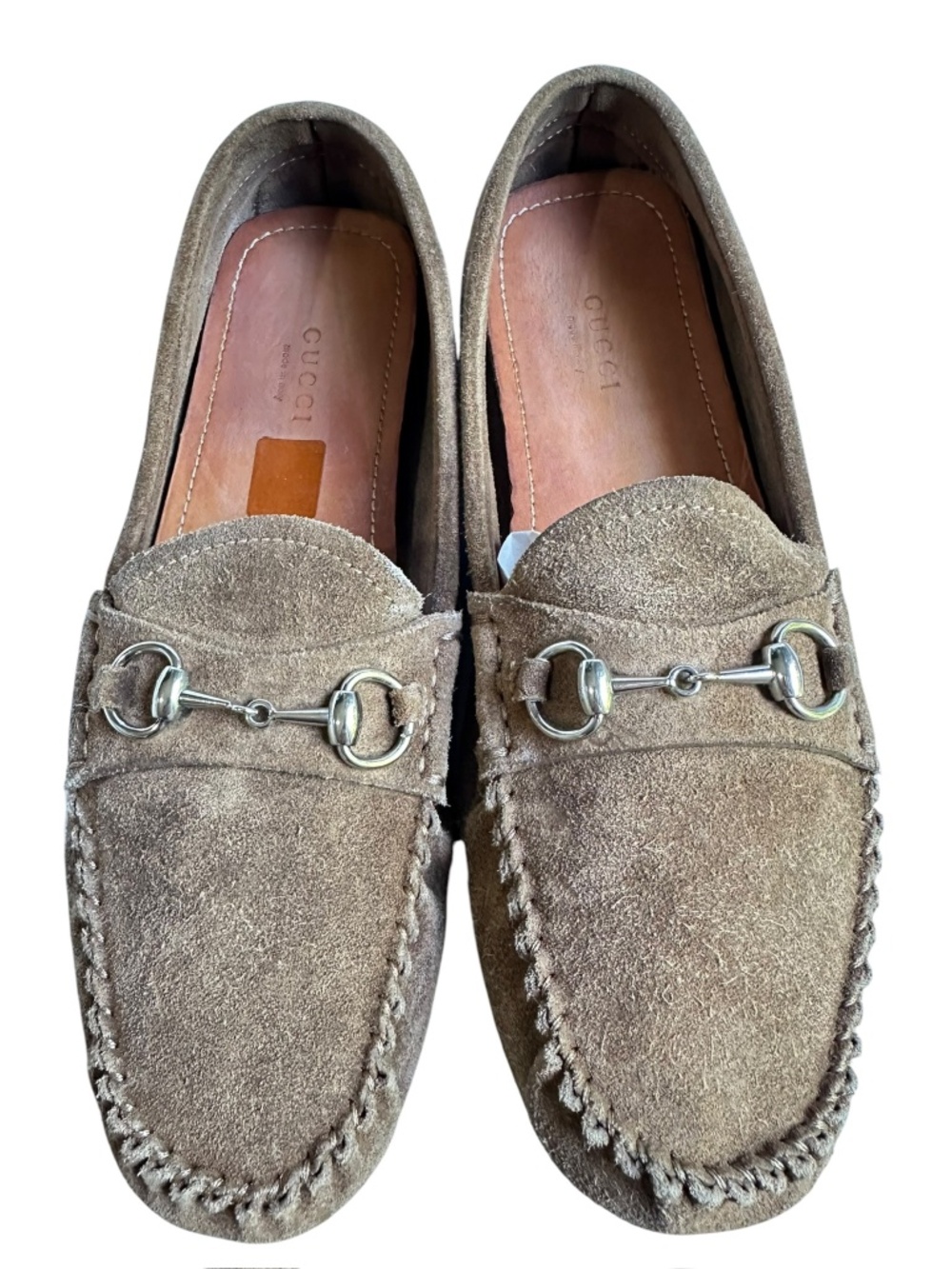 Women GUCCI Horse Bit Moccasin Loafers Shoes Brown Suede Leather 38.5 8.5